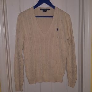 Cream cable knit polo sweater